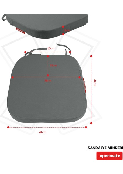 4'lü Standartfit Oval Sandalye Minderi Fermuarlı Yıkanabilir Kılıf Bağcıklı Su ve Yağ Itici 42 x 42 x 5 Antrasit indirimleri