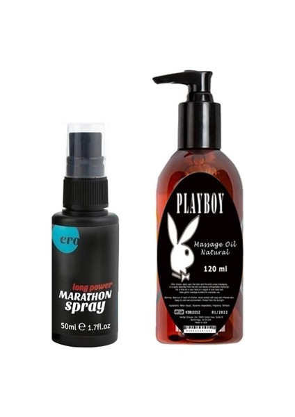 Erkeklere Özel Sprey 50 ml Peak Power For Men Sprey + Playboy Massage Oil Masaj Yağı 120 ml