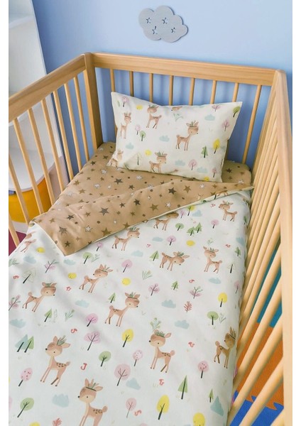 Pamuk Bebek/Çocuk Yastık Çarşaf Yorgan Seti Karaca Desen/ Yıldızlı Kahverengi