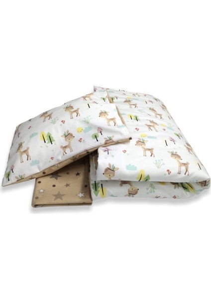 Pamuk Bebek/Çocuk Yastık Çarşaf Yorgan Seti Karaca Desen/ Yıldızlı Kahverengi fiyatları