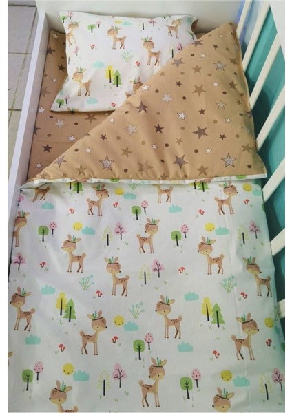 Pamuk Bebek/Çocuk Yastık Çarşaf Yorgan Seti Karaca Desen/ Yıldızlı Kahverengi modelleri