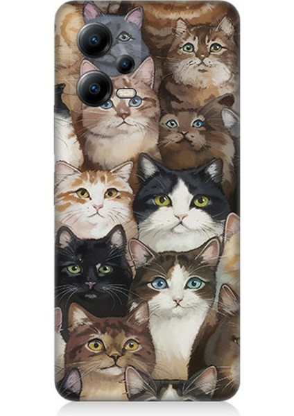 Xiaomi Poco X5 5g Uyumlu Kedi Kalabalığında Kaos Desenli Silikon Kılıf