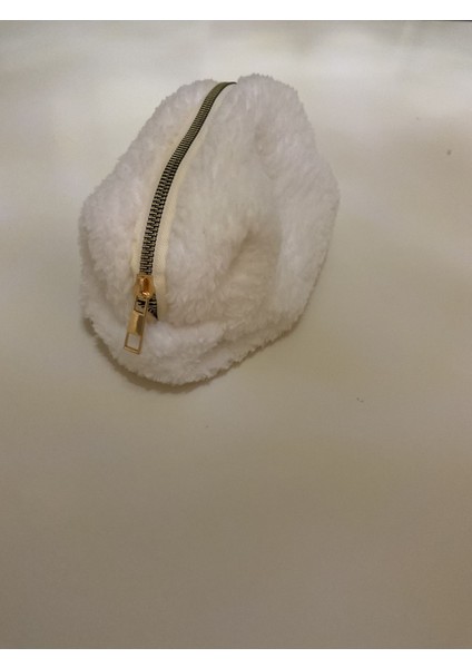 Peluş Kumaş Makyaj Çantası ve Kalemlik, Beyaz, Şık ve Kullanışlı Tasarım