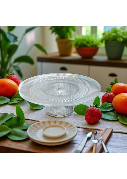 21 cm Cam Ayaklı Sunumluk Tabak-Ayaklı Cam Kek Sunum Tabagı- Pasta Servıs Tabagı fırsatları