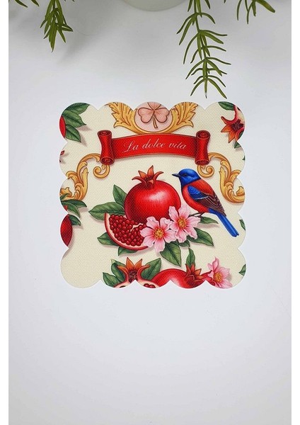 La Dolce Vita Nar ve Kuş Desenli Renkli Lazer Kesim Kokteyl Peçetesi 1 Adet