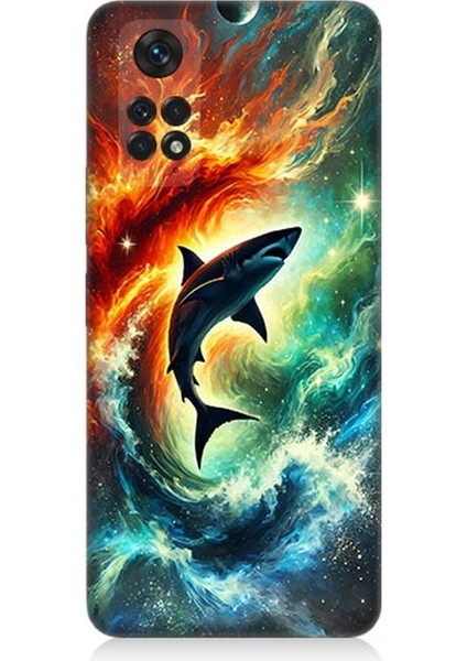 Xiaomi Redmi Note 11 Uyumlu Ateşle Dans Eden Köpekbalığı Desenli Silikon Kılıf