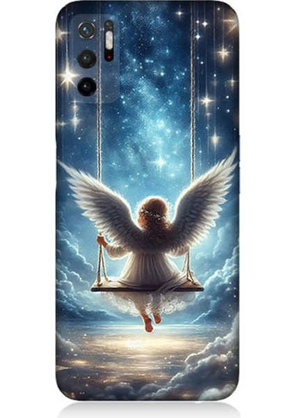 Xiaomi Poco M3 Pro Uyumlu Yıldızlarla Salıncakta Melek Desenli Silikon Kılıf