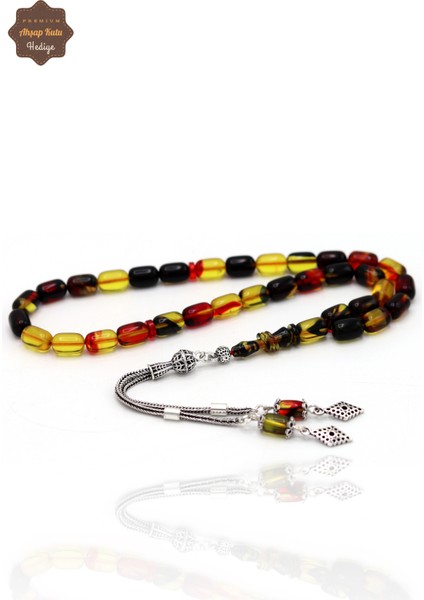 Hareli Sarı Siyah Kapsül Kesim Gümüş Püsküllü Ateş Kehribar Tesbih 201024419 fiyatları