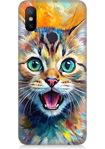 Xiaomi Mi A2 Lite Uyumlu Parlayan Gözlü Neşeli Kedi Desenli Silikon Kılıf