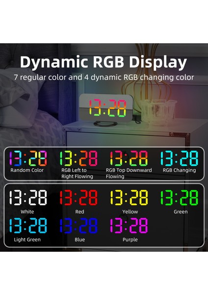Dinamik Rgb Işıklı Dijital Çalar Saat Kısılabilir Parlaklık Ayarlanabilir Erteleme Fonksiyonu USB Şarj Portu Aynalı Saat 12H/24H Yatak Odası Ev Ofis Dekoru Duvara Monte (Yurt Dışından) modelleri