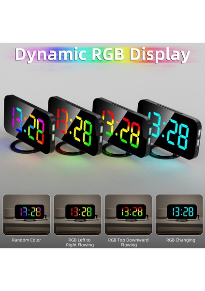 Dinamik Rgb Işıklı Dijital Çalar Saat Kısılabilir Parlaklık Ayarlanabilir Erteleme Fonksiyonu USB Şarj Portu Aynalı Saat 12H/24H Yatak Odası Ev Ofis Dekoru Duvara Monte (Yurt Dışından) fırsatları