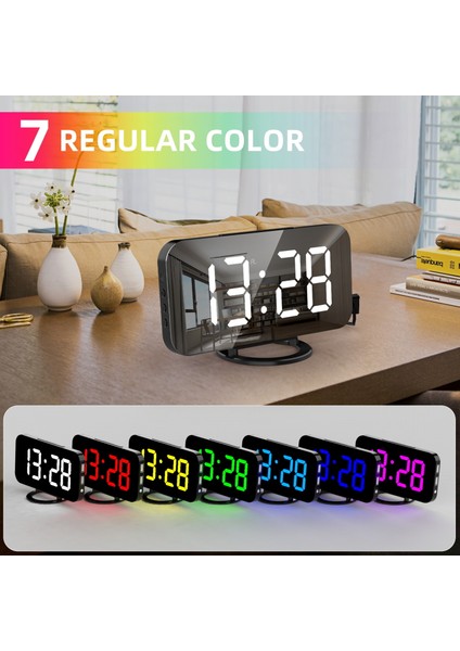 Dinamik Rgb Işıklı Dijital Çalar Saat Kısılabilir Parlaklık Ayarlanabilir Erteleme Fonksiyonu USB Şarj Portu Aynalı Saat 12H/24H Yatak Odası Ev Ofis Dekoru Duvara Monte (Yurt Dışından) indirimleri