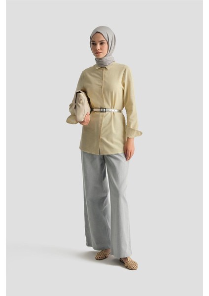 Denim Görünümlü Palazzo Pantolon 25Y2805 Gri Mavi