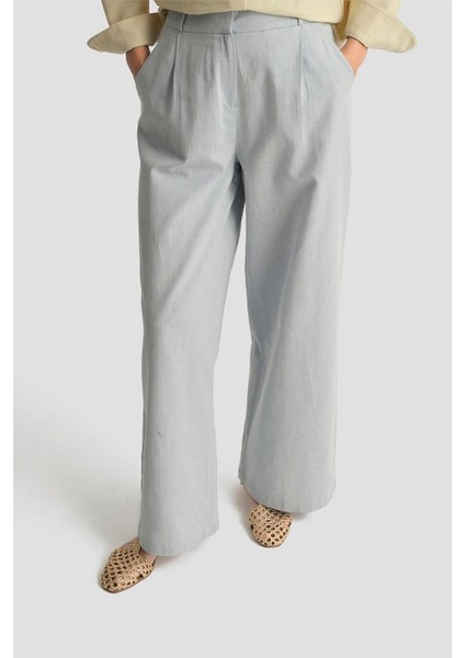 Denim Görünümlü Palazzo Pantolon 25Y2805 Gri Mavi