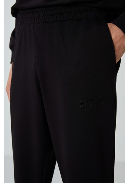 Siyah Casual O Yaka Lastik Paça Pamuklu Erkek Oversize Eşofman Takımı - 85120 modelleri