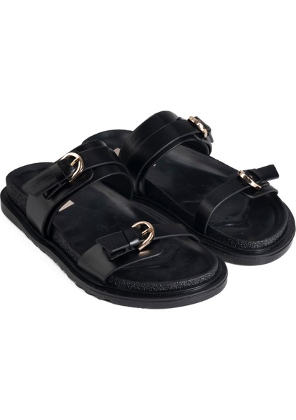 "şık Tokalı Deri Kadın Terlik -Günlük Kullanıma Uygun, Yumuşak Taban"