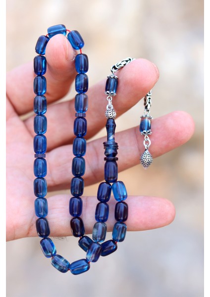 Hareli Mavi Kapsül Kesim Gümüş Püsküllü Ateş Kehribar Tesbih 201024410