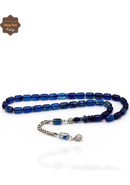 Hareli Mavi Kapsül Kesim Gümüş Püsküllü Ateş Kehribar Tesbih 201024410 fiyatları