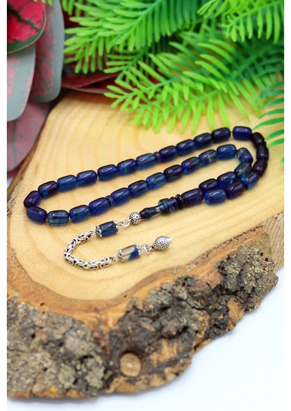 Hareli Mavi Kapsül Kesim Gümüş Püsküllü Ateş Kehribar Tesbih 201024410 modelleri