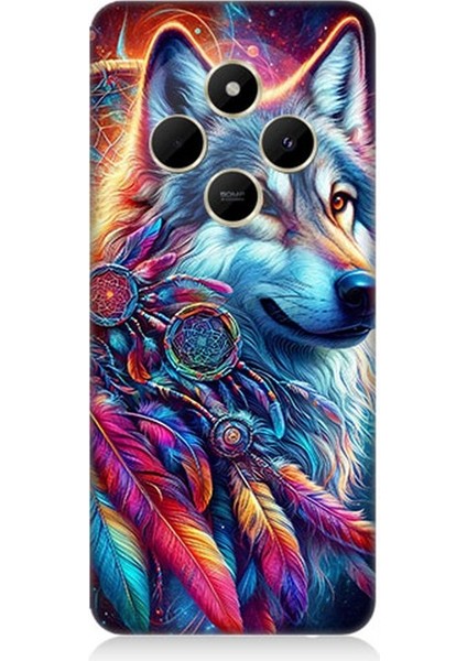 Xiaomi Redmi 14C Uyumlu Renkli Tüylerde Kurt Ruhu Desenli Silikon Kılıf