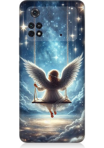 Xiaomi Poco M4 Pro Uyumlu Yıldızlarla Salıncakta Melek Desenli Silikon Kılıf