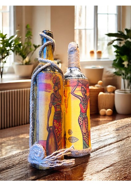El Yapımı Dekoratif Şişeler 2'Li Set modelleri