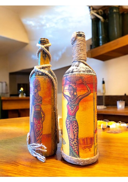 El Yapımı Dekoratif Şişeler 2'Li Set