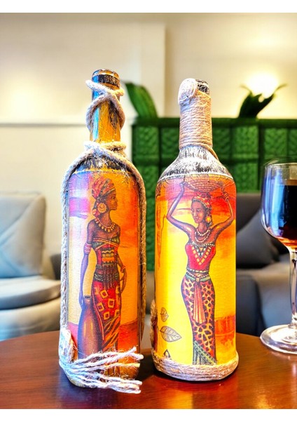 El Yapımı Dekoratif Şişeler 2'Li Set