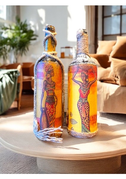 El Yapımı Dekoratif Şişeler 2'Li Set