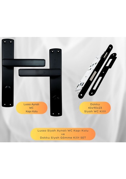 Kapı Kolu ve Kilit Seti, Lusso Siyah Aynalı Wc Kapı Kolu ve 40X23MM Siyah Wc Gömme Kilit Set