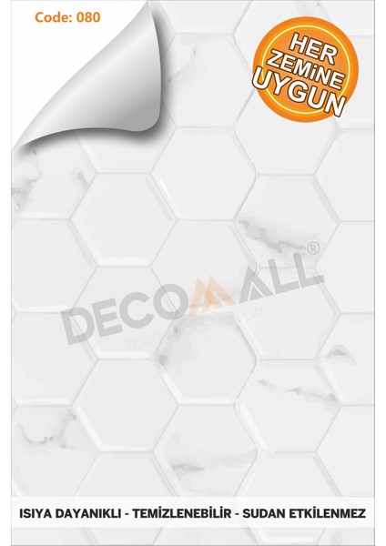 Code 80 Suya Dayanıklı Mutfak Banyo Zemin Mermer Mobilya Fayans Yapışkanlı Folyo Kaplama