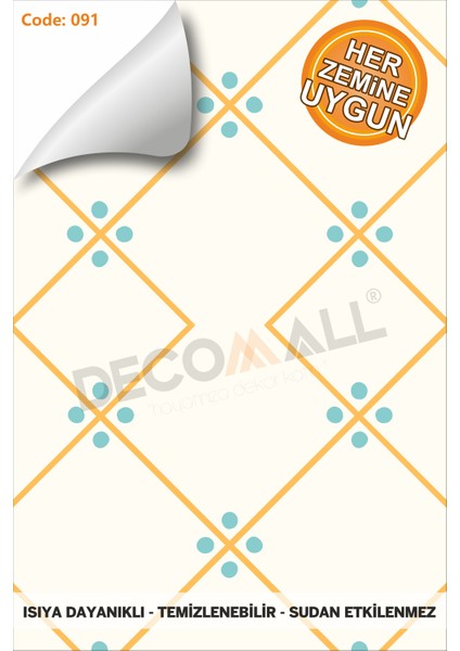 Code 91 Suya Dayanıklı Mutfak Banyo Zemin Mermer Mobilya Fayans Yapışkanlı Folyo Kaplama