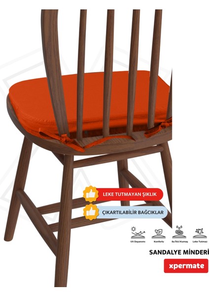 4'lü Standartfit Oval Sandalye Minderi Fermuarlı Yıkanabilir Kılıf Bağcıklı Su ve Yağ Itici 42 x 42 x 5 Kiremit modelleri