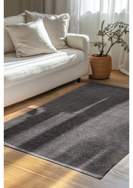 Puffy Yumuşak Antrasit Halı ve Yolluk | Kaymaz, Yıkanabilir, Salon Mutfak Antre için Peluş Halı