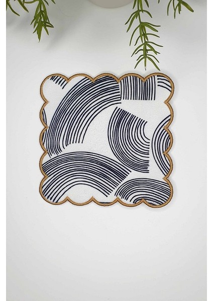 Çizgisel Kavisli Desenli Nakış Kenar Kokteyl Peçetesi 1 Adet