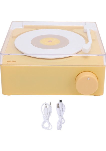 Plak Çalar Bluetooth Hoparlör Abs Sevimli Taşınabilir Kablosuz Pikap Hoparlör Çalar Saat Ev Yatak Odası Masa Dekoru Krem Sarı (Yurt Dışından)