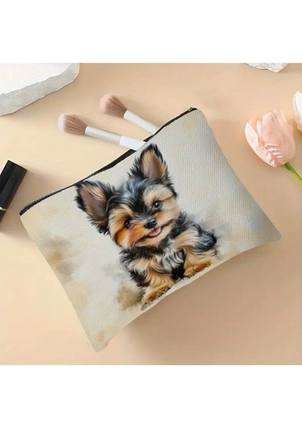 Sevimli Yorkshire Terrier Desenli Çok Renkli Makyaj Çantası, Fermuarlı ve Kullanışlı modelleri