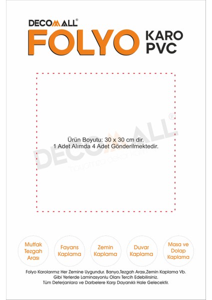 K-24 Kendinden Yapışkanlı Folyo Karo Suya Dayanıklı Mutfak Banyo Zemin Kaplama 30X30 Cm(4 Adet) fiyatları