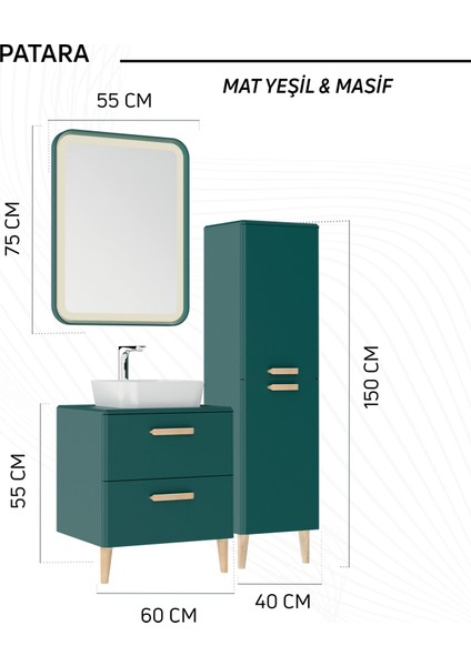 Patara Lavabo Dolabı 60CM Mat Yeşil