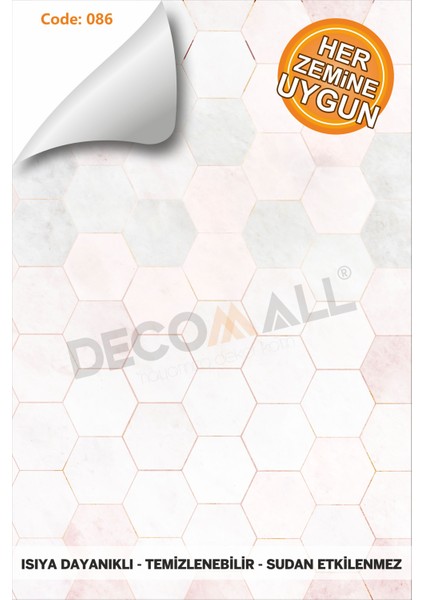 Code 86 Suya Dayanıklı Mutfak Banyo Zemin Mermer Mobilya Fayans Yapışkanlı Folyo Kaplama