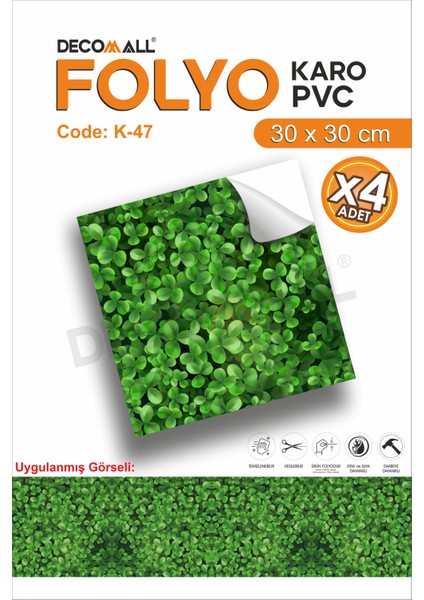 K-47 Kendinden Yapışkanlı Folyo Karo Suya Dayanıklı Mutfak Banyo Zemin Kaplama 30X30 Cm(4 Adet)