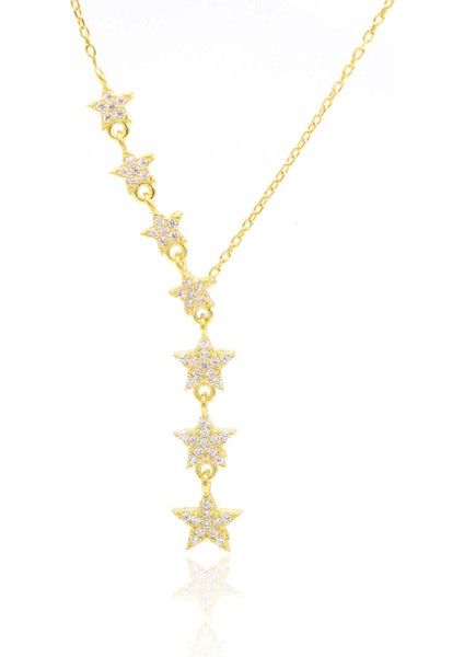 Zirkon Taşlı Gold Kaplama Yıldız Tasarım 925 Ayar Gümüş Kadın Kolye 201024390