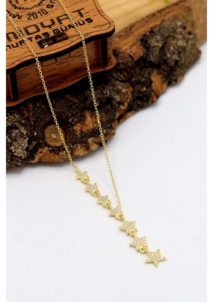 Zirkon Taşlı Gold Kaplama Yıldız Tasarım 925 Ayar Gümüş Kadın Kolye 201024390 fiyatları