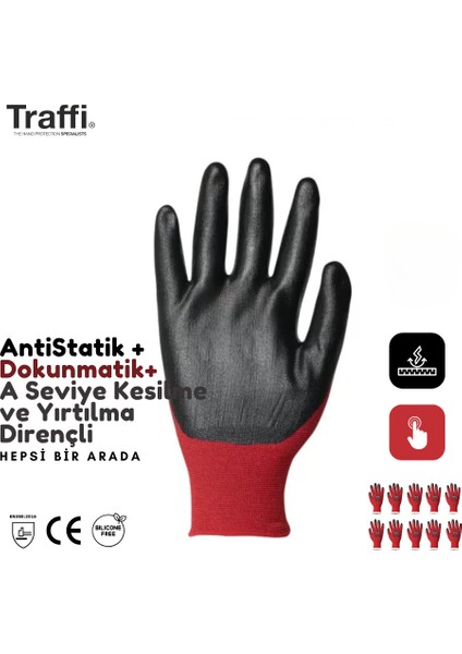 10 Çift TG1290 Dokunmatik Antistatik A Seviye Kesilme Yırtılma Dirençli Çok Amaçlı Iş Eldiveni
