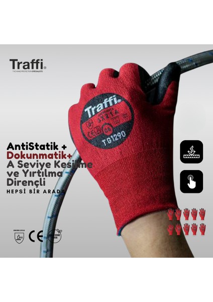 10 Çift TG1290 Dokunmatik Antistatik A Seviye Kesilme Yırtılma Dirençli Çok Amaçlı Iş Eldiveni