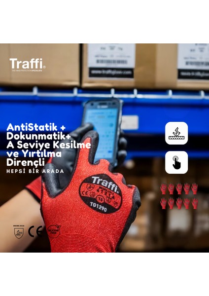 10 Çift TG1290 Dokunmatik Antistatik A Seviye Kesilme Yırtılma Dirençli Çok Amaçlı Iş Eldiveni