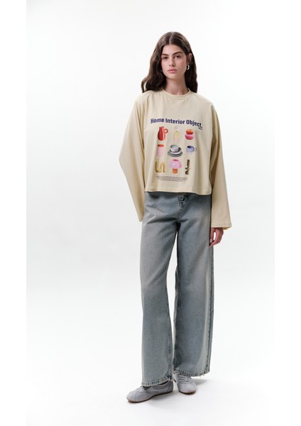 Baskılı Crop Uzun Kol T-Shırt Objeckt fiyatları