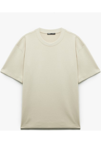 Pamuklu Kısa Kollu Pike Kumaş Bisiklet Yaka Basic Oversize Tişört