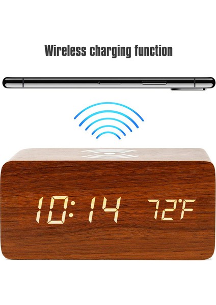 Kablosuz Şarjlı Dijital Çalar Saat Led Masa Çalar Saat Sıcaklık Göstergesi (Yurt Dışından)