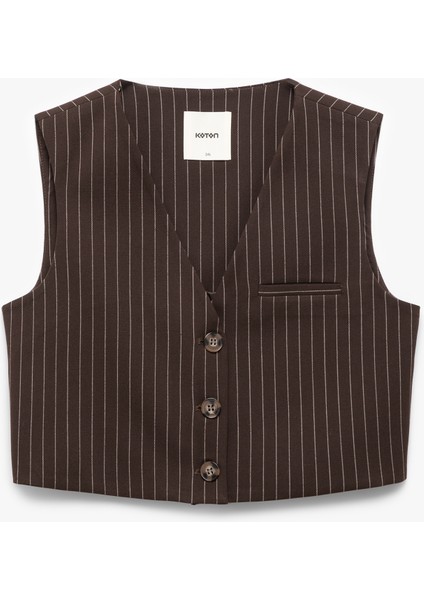 Kolsuz Cepli V Yaka Düğmeli Crop Yelek